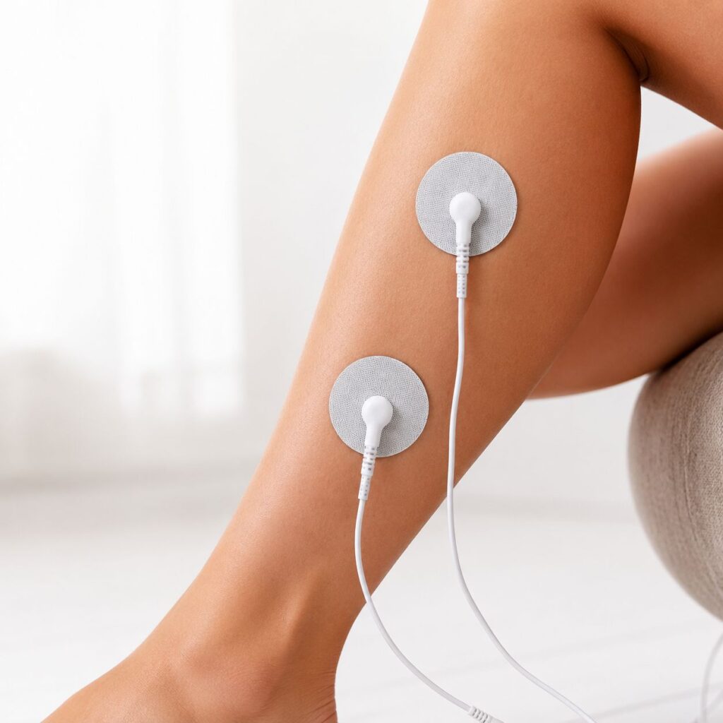 Beginner-friendly E-Stim gel electrode placement on lower female leg