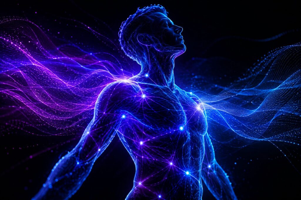 Abstract futuristic representation of electrostimulation and nerve signals