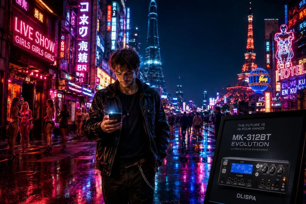 MK-312BT Evolution cyberpunk lifestyle concept in futuristic neon city environment