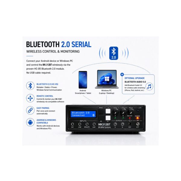 MK312BT Bluetooth 2.0 MK-312BT Estim Device with Bluetooth Audio 2.0 wireless support for, PC, Android smartphones, tablets and laptops.